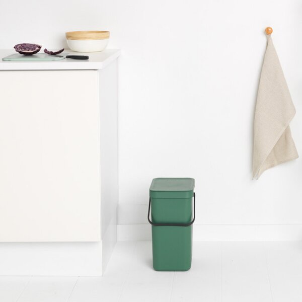 Кош за разделно събиране на боклук Brabantia Sort&Go 1003235, 16 л, Дръжка, Възможност за стенен монтаж, Тъмнозелен
