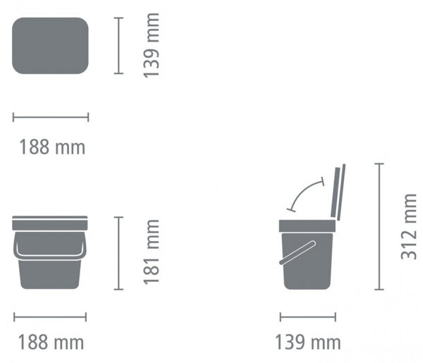Кош за разделно събиране на боклук Brabantia Sort&Go 1003230, 3 л, Дръжка, Възможност за стенен монтаж, Тъмносив