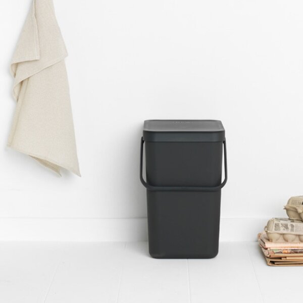 Кош за разделно събиране на боклук Brabantia Sort&Go 1003237, 25 л, Дръжка, Възможност за стенен монтаж, Тъмносив