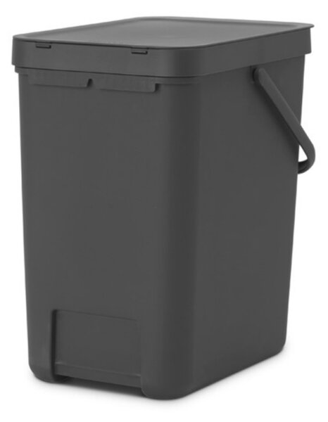 Кош за разделно събиране на боклук Brabantia Sort&Go 1003237, 25 л, Дръжка, Възможност за стенен монтаж, Тъмносив