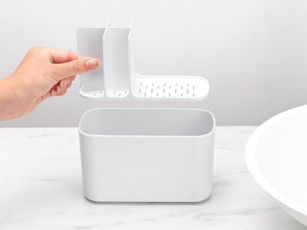 Кутия за аксесоари за баня Brabantia ReNew 1003494, Устойчива на корозия, Вътрешен разделител, Противоплъзгаща основа, Бял