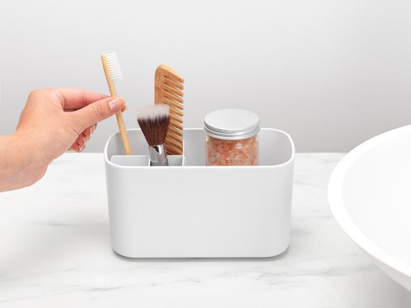 Кутия за аксесоари за баня Brabantia ReNew 1003494, Устойчива на корозия, Вътрешен разделител, Противоплъзгаща основа, Бял