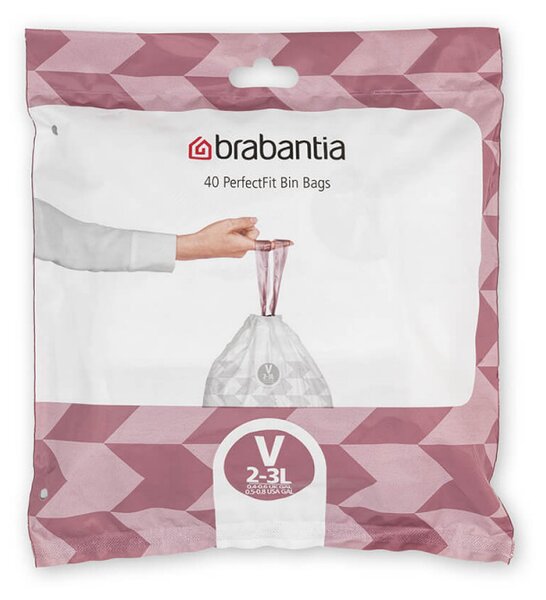 Торбички за кош Brabantia PerfectFit NewIcon 1005507, Размер V, 3 л, 40 броя, Бял