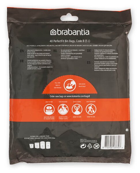 Торбички за кош Brabantia PerfectFit Slide/Paper Bin 1005563, Размер B, 5 л, 40 броя, Бял