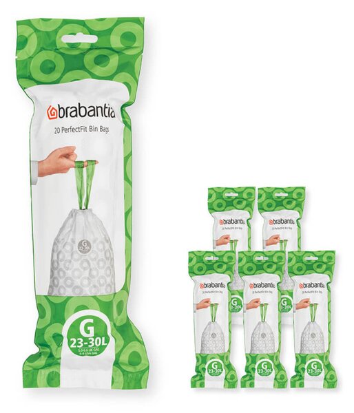 Торба за кош Brabantia PerfectFit NewIcon/Touch 1005571, Размер G, 23-30 л, 120 бр, Бял