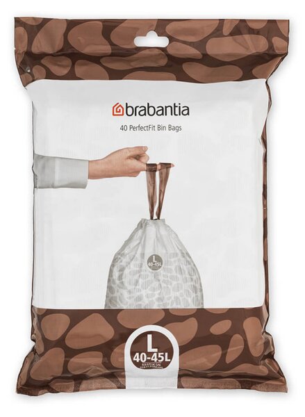 Торба за кош Brabantia PerfectFit FlatBack+/Touch 1005575, Размер L, 40-45 л, 40 броя, Бял