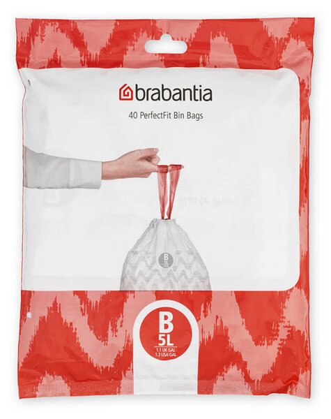 Торбички за кош Brabantia PerfectFit Slide/Paper Bin 1005563, Размер B, 5 л, 40 броя, Бял