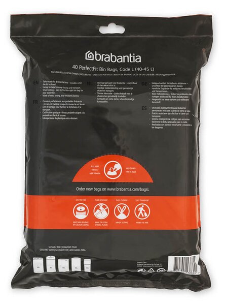 Торба за кош Brabantia PerfectFit FlatBack+/Touch 1005575, Размер L, 40-45 л, 40 броя, Бял