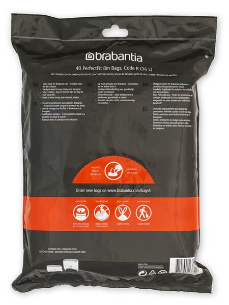 Торбички за кош Brabantia PerfectFit Bo 1005589, Размер R, 36 л, 40 броя, Бял