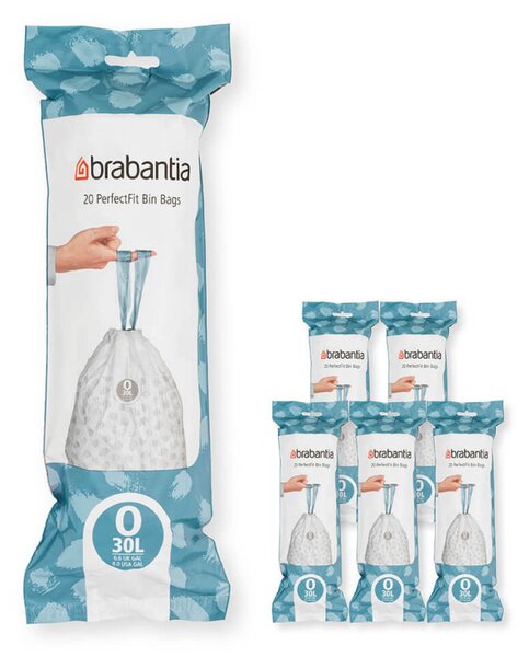 Торбички за кош Brabantia PerfectFit FlatBack+/Bo 1005592, Размер O, 30 л, 120 броя, Бял