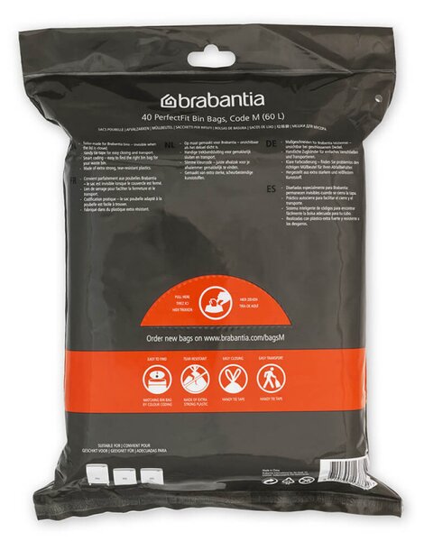 Торбички за кош Brabantia PerfectFit Bo 1005594, Размер М, 60 л, 40 броя, Бял