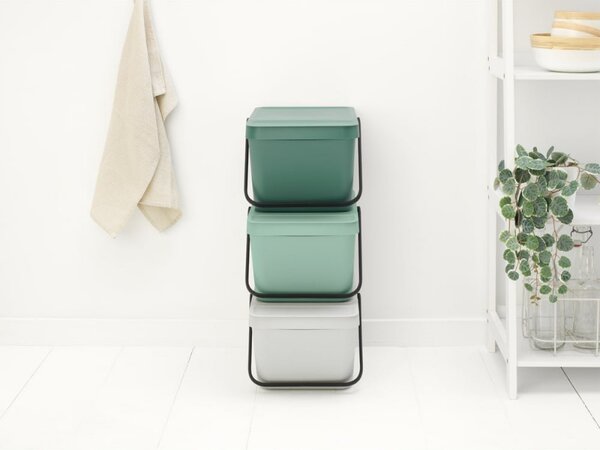 Кош за разделно събиране на боклук Brabantia Sort&Go 1006309, 20 л, Подреждане един върху друг, Тъмнозелен
