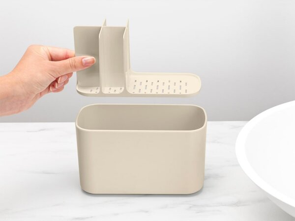 Кутия за аксесоари за баня Brabantia ReNew 1006270, Устойчива на корозия, Вътрешен разделител, Противоплъзгаща основа, Бежов