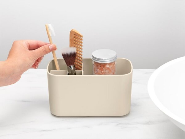 Кутия за аксесоари за баня Brabantia ReNew 1006270, Устойчива на корозия, Вътрешен разделител, Противоплъзгаща основа, Бежов