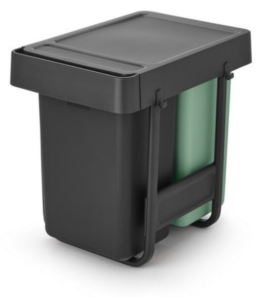 Кош за разделно събиране на боклук Brabantia Sort&Go 1008862, 2x15 л, Вътрешен монтаж с телескопична рамка, Сив/зелен