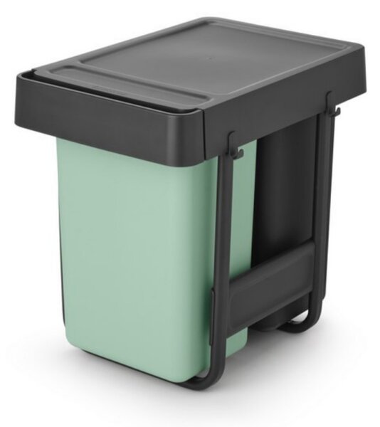 Кош за разделно събиране на боклук Brabantia Sort&Go 1008862, 2x15 л, Вътрешен монтаж с телескопична рамка, Сив/зелен