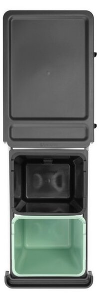 Кош за разделно събиране на боклук Brabantia Sort&Go 1008862, 2x15 л, Вътрешен монтаж с телескопична рамка, Сив/зелен