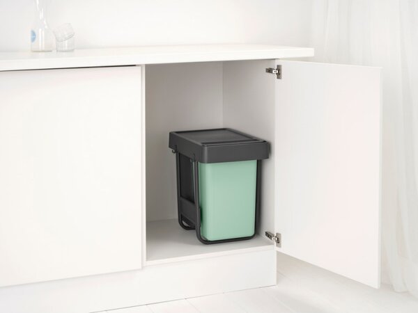 Кош за разделно събиране на боклук Brabantia Sort&Go 1008862, 2x15 л, Вътрешен монтаж с телескопична рамка, Сив/зелен