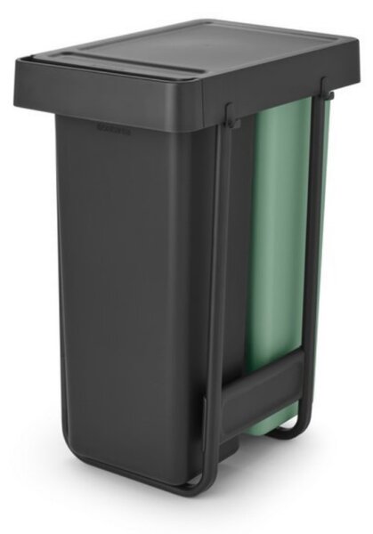 Кош за разделно събиране на боклук Brabantia Sort&Go 1008863, 2x30 л, Вътрешен монтаж с телескопична рамка, Сив/зелен