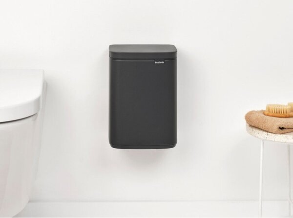 Кош за боклук Brabantia Bo Small 1008866, 4 л, Плавно и безшумно отваряне, Противоплъзгаща основа, Минерално покритие, Тъмносив