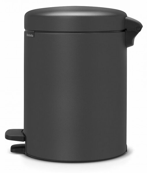 Кош за боклук с педал Brabantia NewIcon 1001103, 5 л, Плавно затваряне, Противоплъзгаща основа, Минерално покритие, Тъмносив