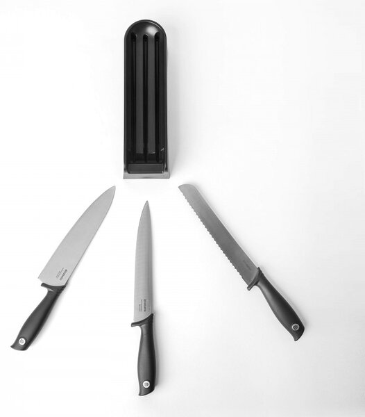 Комплект 3 бр ножове Brabantia Tasty+ 1001176, Закалена стомана, Устойчиви на надраскване и корозия, Тъмносив