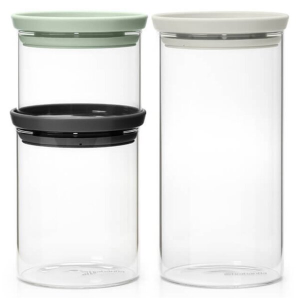 Комплект 3 бр бурканчета Brabantia Stackable 1005602, 300/600/1.1л, Подреждане един върху друг, Многоцветен