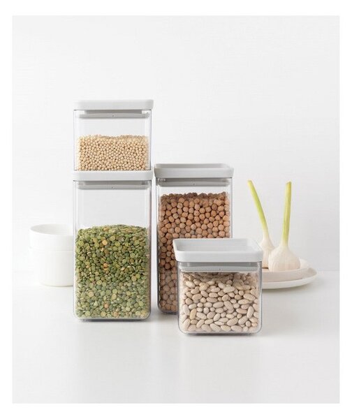 Комплект 4 бр. бурканчета за съхранение Brabantia Tasty+ 1001159, 700/1.6l, Подреждане един върху друг, Светлосив