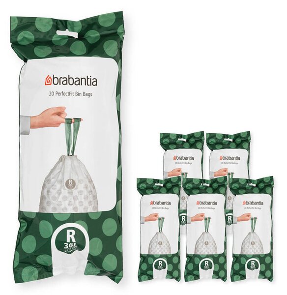 Торбички за кош Brabantia PerfectFit Bo 1005590, Размер R, 36 л, 120 броя, Бял