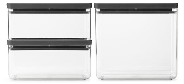Кутии за съхранение Brabantia Tasty+ Stackable 1008881, 2x1.5л+1x3.5л, Без BPA, Плътно затваряне, Тъмносив