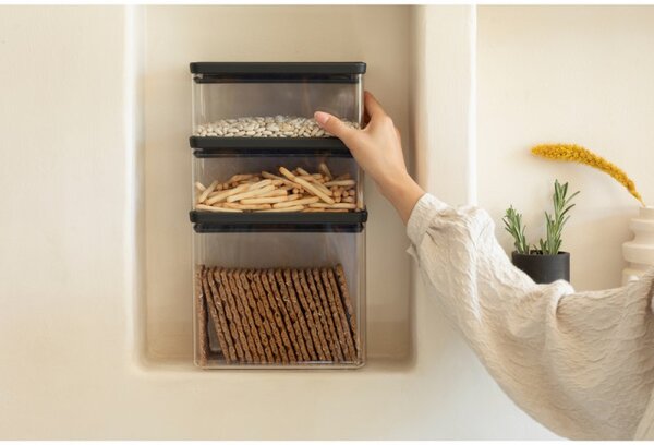 Кутии за съхранение Brabantia Tasty+ Stackable 1008881, 2x1.5л+1x3.5л, Без BPA, Плътно затваряне, Тъмносив