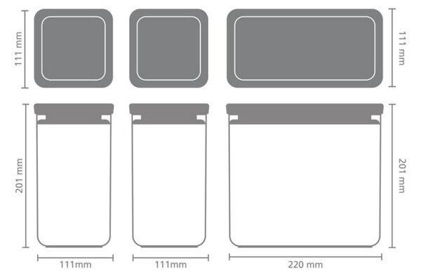 Кутии за съхранение Brabantia Tasty+ Stackable 1008880, 2x1.6л+1x3.5л, Без BPA, Плътно затваряне, Светлосив