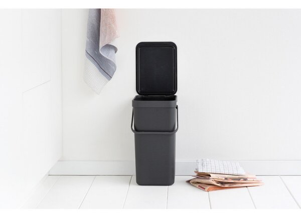 Кош за разделно събиране на боклук Brabantia Sort&Go 648978, 16 л, Дръжка, Възможност за стенен монтаж, Тъмносив