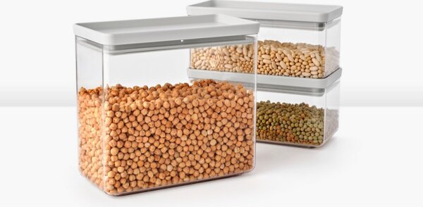 Кутии за съхранение на продукти Brabantia Tasty+ Stackable 1008882, 1.5л/3.5л, Без BPA, Плътно затваряне, Светлосив