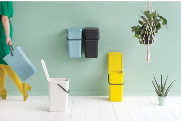 Кош за разделно събиране на боклук Brabantia Sort&Go 648978, 16 л, Дръжка, Възможност за стенен монтаж, Тъмносив