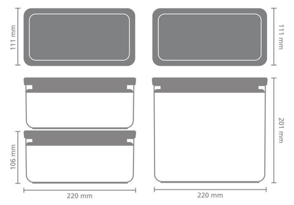Кутии за съхранение Brabantia Tasty+ Stackable 1008881, 2x1.5л+1x3.5л, Без BPA, Плътно затваряне, Тъмносив