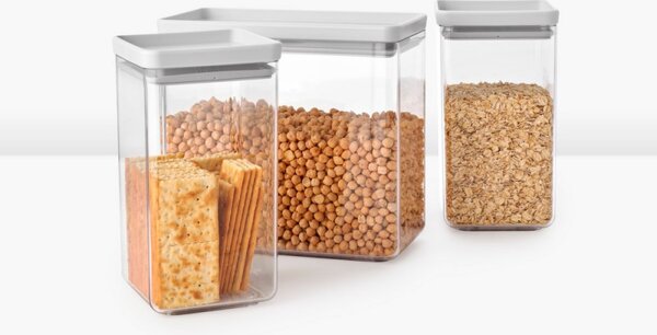 Кутии за съхранение Brabantia Tasty+ Stackable 1008880, 2x1.6л+1x3.5л, Без BPA, Плътно затваряне, Светлосив