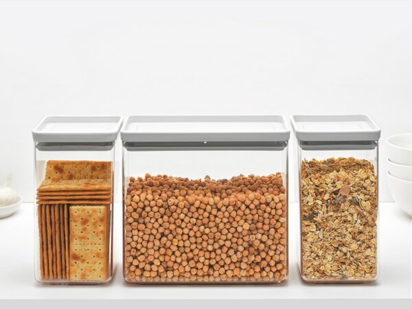 Кутии за съхранение Brabantia Tasty+ Stackable 1008880, 2x1.6л+1x3.5л, Без BPA, Плътно затваряне, Светлосив