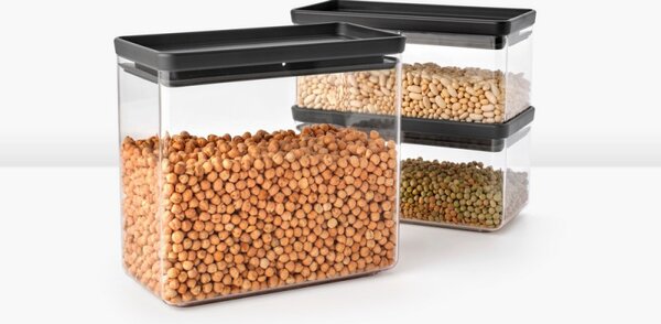 Кутии за съхранение Brabantia Tasty+ Stackable 1008881, 2x1.5л+1x3.5л, Без BPA, Плътно затваряне, Тъмносив