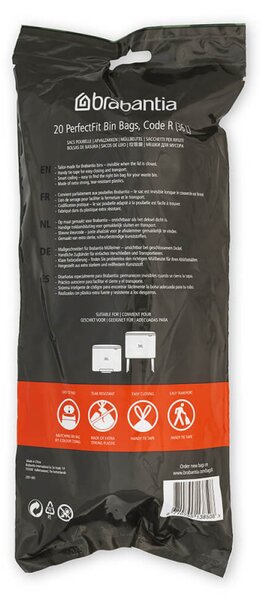 Торбички за кош Brabantia PerfectFit Bo 1005588, Размер R, 36 л, 20 броя, Бял