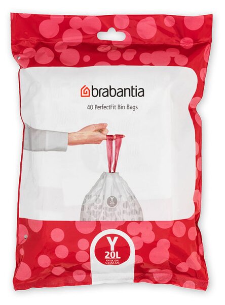 Торбички за кош Brabantia PerfectFit NewIcon 1005490, Размер Y, 20 л, 40 броя, Бял
