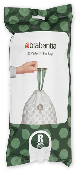 Торбички за кош Brabantia PerfectFit Bo 1005588, Размер R, 36 л, 20 броя, Бял