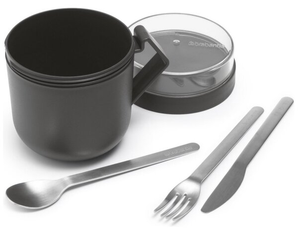 Чаша за супа с капак Brabantia Make&Take 1006293, 600+180 мл, Винтов капак, Без BPA, Тъмносив