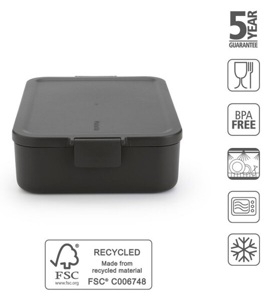 Кутия за храна Brabantia Make&Take 1006287, 2 л, Плътно затваряне, Без BPA, Тъмносив