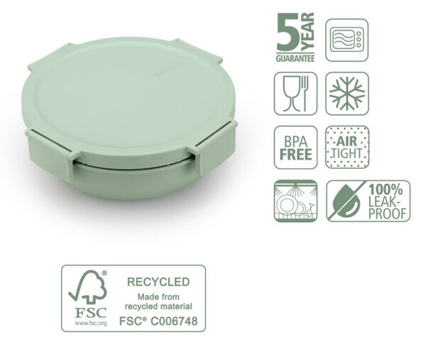 Купа за салата Brabantia Make&Take 1006303, 1.3 л, Херметично затваряне, Без BPA, Зелен