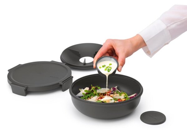 Купа за салата Brabantia Make&Take 1006302, 1.3 л, Херметично затваряне, Без BPA, Тъмносив