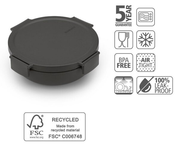 Купа за салата Brabantia Make&Take 1006302, 1.3 л, Херметично затваряне, Без BPA, Тъмносив