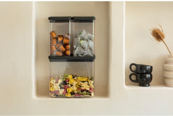 Кутии за съхранение Brabantia Tasty+ Stackable 1008879, 2x1.6л+1x3.5л, Без BPA, Плътно затваряне, Тъмносив