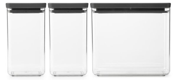 Кутии за съхранение Brabantia Tasty+ Stackable 1008879, 2x1.6л+1x3.5л, Без BPA, Плътно затваряне, Тъмносив
