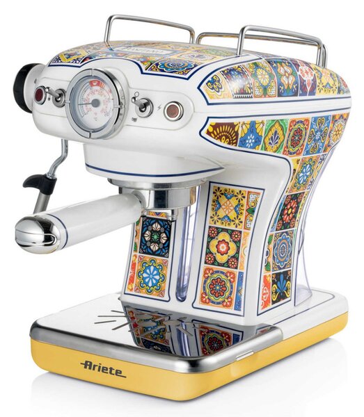 Кафемашина Ariete Positano 1389/1P, 850W, 15 bar, 0.9 л, Стиймър за мляко, Мляно и ESE дози, Бял/жълт